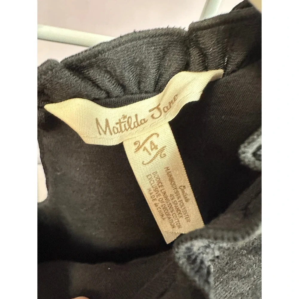 Matilda Jane Velour Smocked Dress Girls Size 14 Black Long‎ Sleeve Ruffled Neck